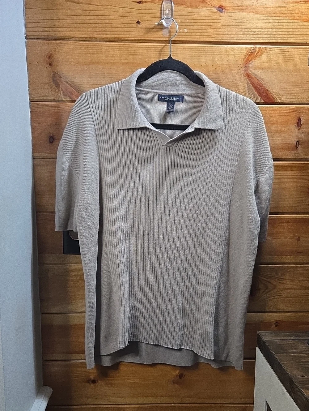 Banana Republic Men's Short-Sleeve Polo Silk Cashmere- Light Taupe XL 0801